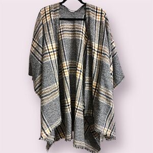 🖤 Old Navy Plaid Ruana Wrap One Size Fringe Hem GUC